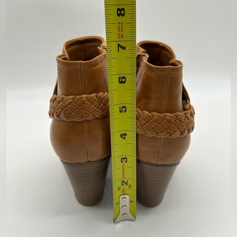 Baretraps Vegan Chestnut Ankle Boots | Braided Strap Block Heel Booties Sz 10M - Picture 8 of 13